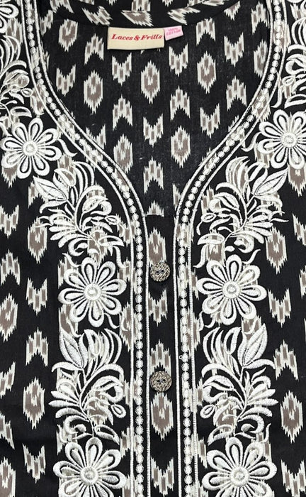 Black/White Ikkat A Line  Pure Cotton Nighty. Pure Durable Cotton | Laces and Frills - Laces and Frills