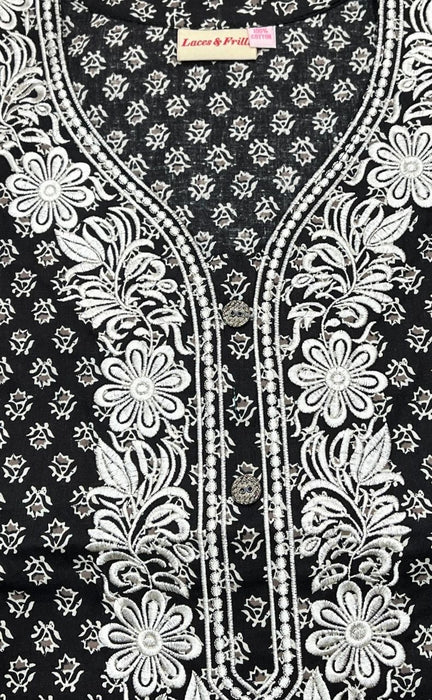 Black/White Flora A Line Pure Cotton Nighty. Pure Durable Cotton | Laces and Frills - Laces and Frills