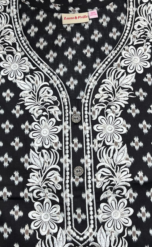 Black/White Floral A Line Pure Cotton Nighty. Pure Durable Cotton | Laces and Frills - Laces and Frills