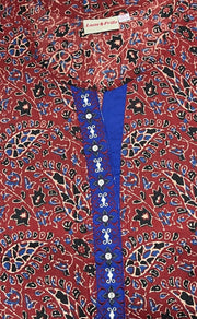 Maroon Motif Garden A Line Pure Cotton Nighty. Pure Durable Cotton | Laces and Frills - Laces and Frills