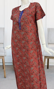 Maroon Motif Garden A Line Pure Cotton Nighty. Pure Durable Cotton | Laces and Frills - Laces and Frills