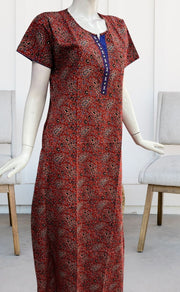 Maroon Motif Garden A Line Pure Cotton Nighty. Pure Durable Cotton | Laces and Frills - Laces and Frills