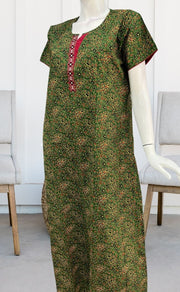 Green Motif Garden A Line Pure Cotton Nighty. Pure Durable Cotton | Laces and Frills - Laces and Frills