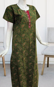 Green Motif Garden A Line Pure Cotton Nighty. Pure Durable Cotton | Laces and Frills - Laces and Frills