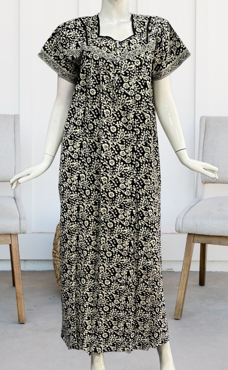 Black Batik Pure Cotton Nighty. Pure Durable Cotton | Laces and Frills - Laces and Frills