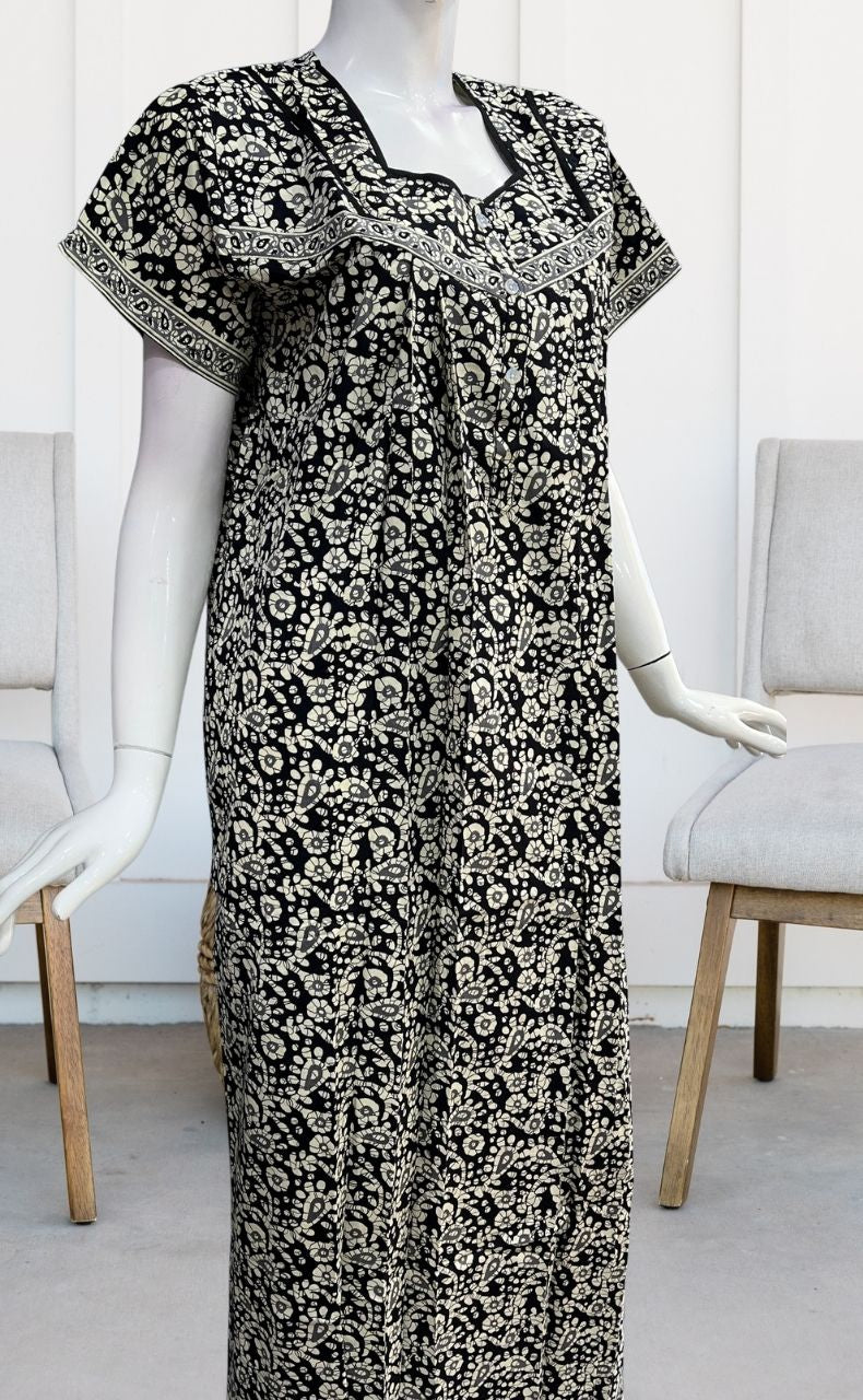 Black Batik Pure Cotton Nighty. Pure Durable Cotton | Laces and Frills - Laces and Frills