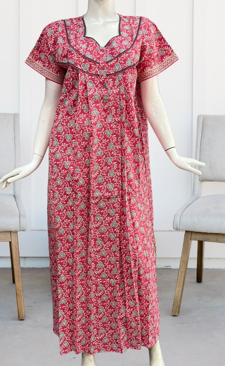 Pink Garden Pure Cotton Nighty. Pure Durable Cotton | Laces and Frills - Laces and Frills