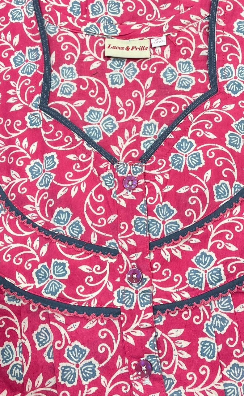 Pink Garden Pure Cotton Nighty. Pure Durable Cotton | Laces and Frills - Laces and Frills