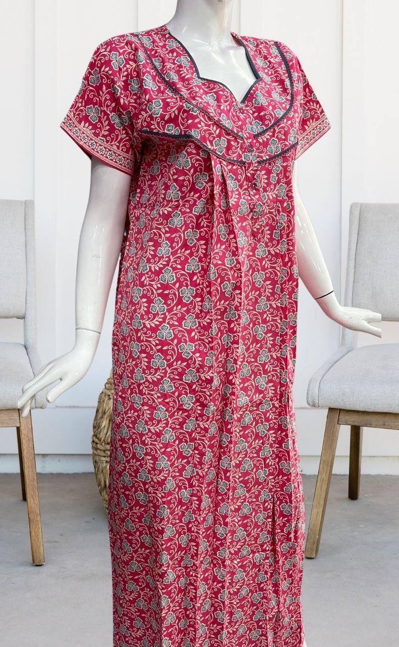 Pink Garden Pure Cotton Nighty. Pure Durable Cotton | Laces and Frills - Laces and Frills