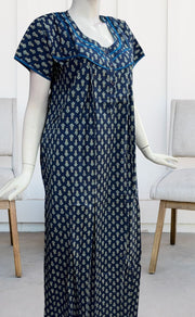 Blue Floral Pure Cotton Nighty. Pure Durable Cotton | Laces and Frills - Laces and Frills