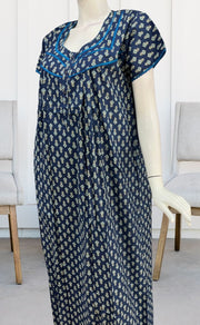 Blue Floral Pure Cotton Nighty. Pure Durable Cotton | Laces and Frills - Laces and Frills