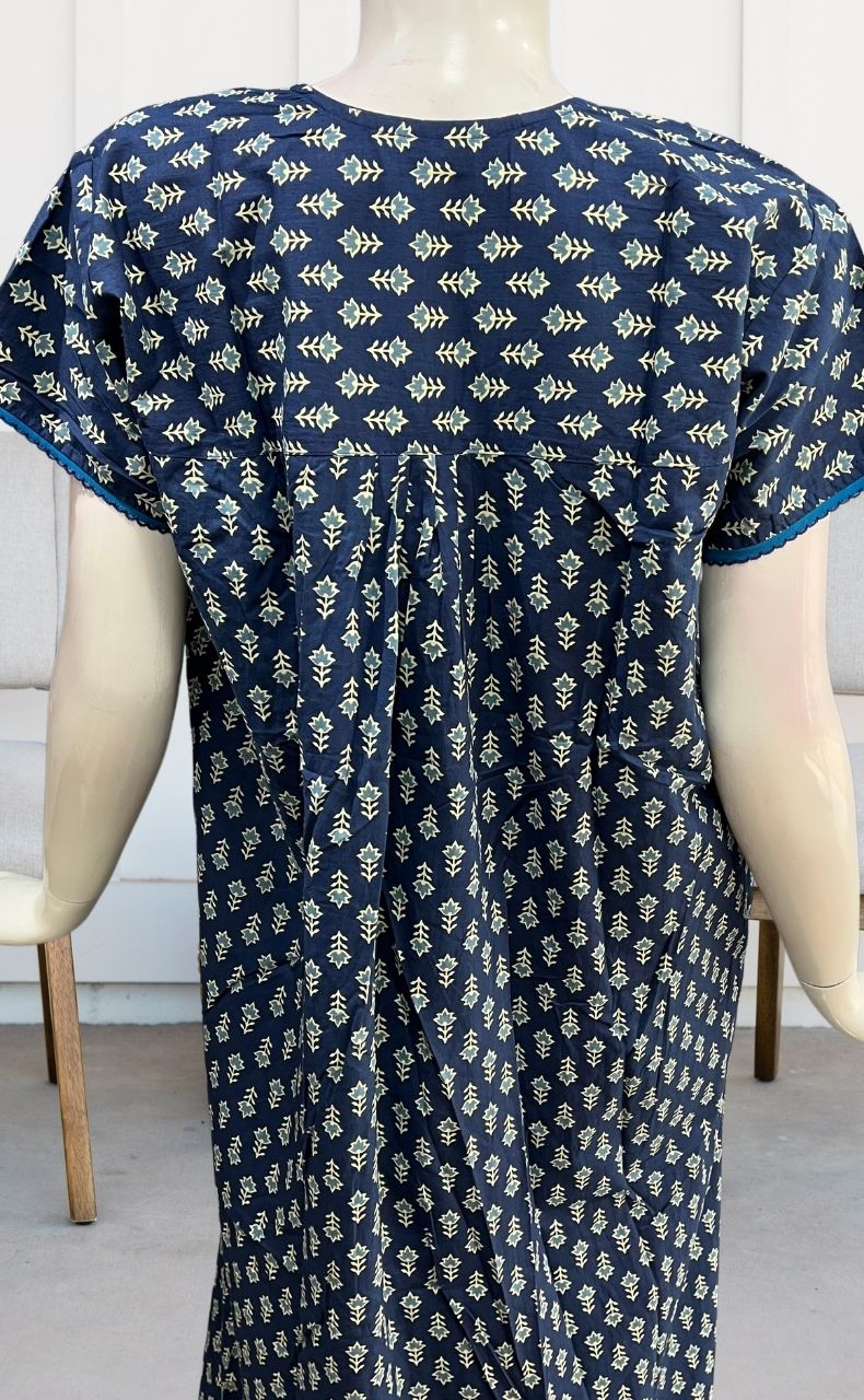 Blue Floral Pure Cotton Nighty. Pure Durable Cotton | Laces and Frills - Laces and Frills