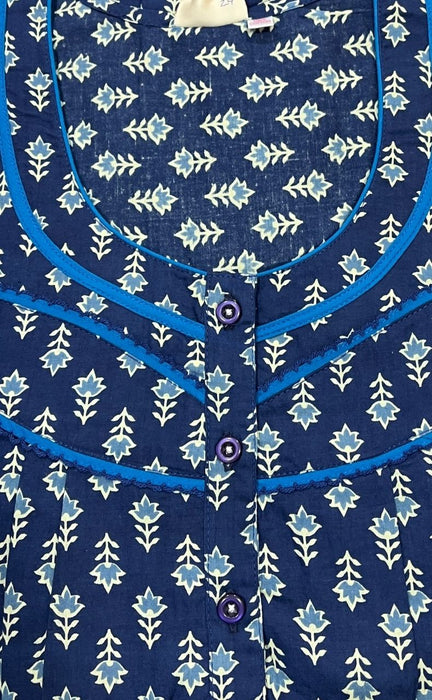 Blue Floral Pure Cotton Nighty. Pure Durable Cotton | Laces and Frills - Laces and Frills