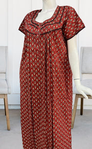 Maroon Floral Pure Cotton Nighty. Pure Durable Cotton | Laces and Frills - Laces and Frills