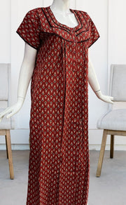 Maroon Floral Pure Cotton Nighty. Pure Durable Cotton | Laces and Frills - Laces and Frills