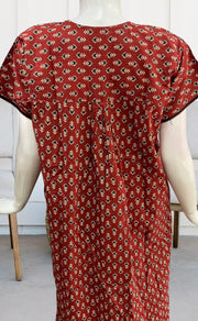 Maroon Floral Pure Cotton Nighty. Pure Durable Cotton | Laces and Frills - Laces and Frills