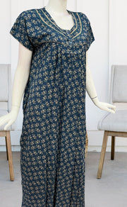 Teal Blue Floral Garden Spun Nighty. Flowy Spun Fabric | Laces and Frills - Laces and Frills