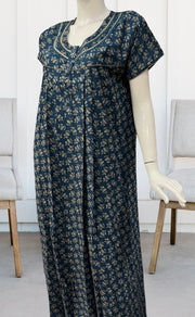 Teal Blue Floral Garden Spun Nighty. Flowy Spun Fabric | Laces and Frills - Laces and Frills