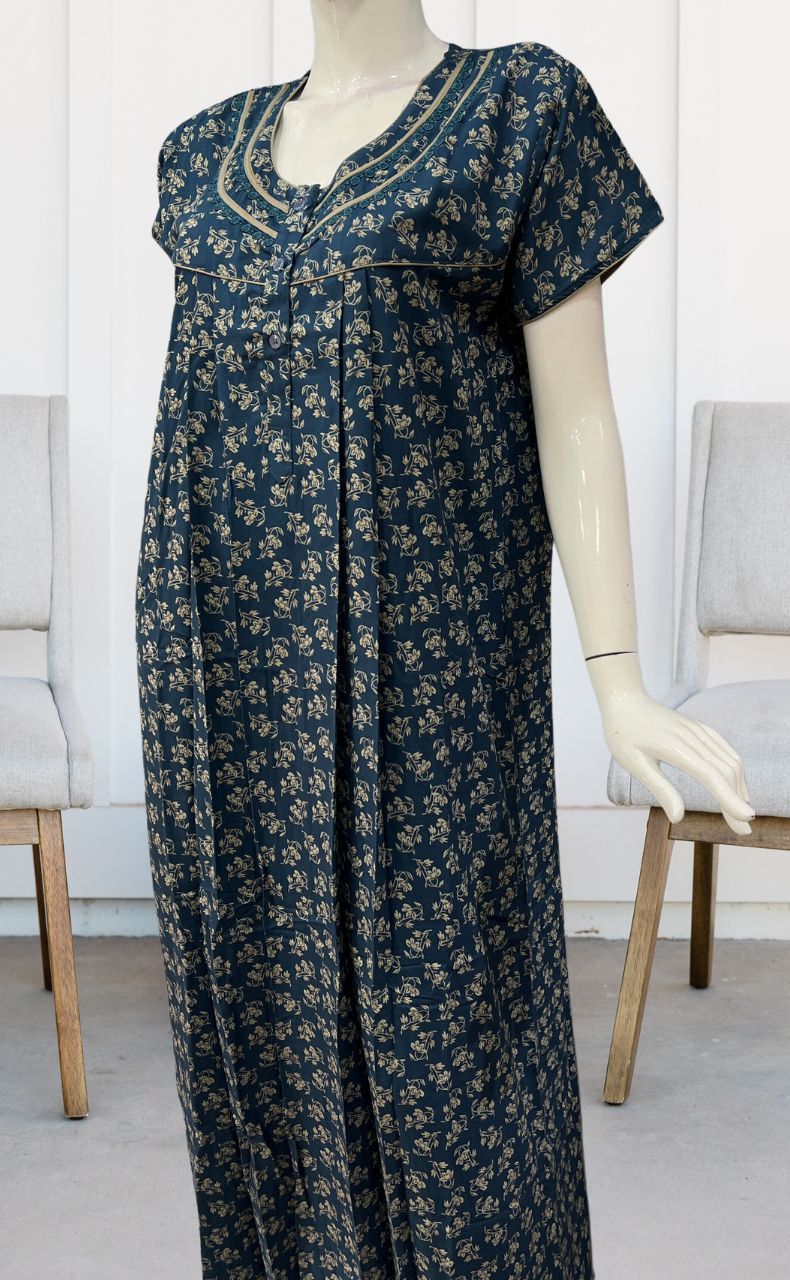 Teal Blue Floral Garden Spun Nighty. Flowy Spun Fabric | Laces and Frills - Laces and Frills