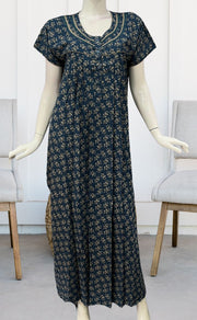 Teal Blue Floral Garden Spun Nighty. Flowy Spun Fabric | Laces and Frills - Laces and Frills