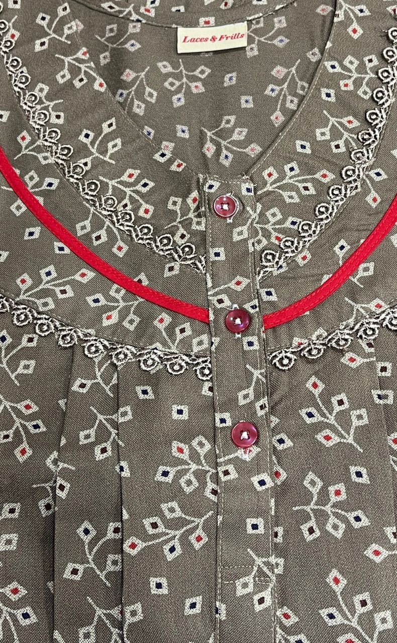 Beige Leafy Spun Nighty. Flowy Spun Fabric | Laces and Frills - Laces and Frills