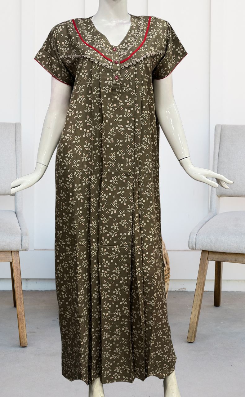 Beige Leafy Spun Nighty. Flowy Spun Fabric | Laces and Frills - Laces and Frills