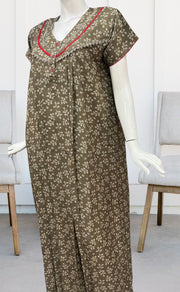 Beige Leafy Spun Nighty. Flowy Spun Fabric | Laces and Frills - Laces and Frills