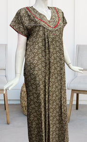 Beige Leafy Spun Nighty. Flowy Spun Fabric | Laces and Frills - Laces and Frills