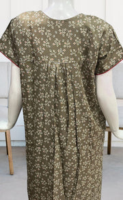 Beige Leafy Spun Nighty. Flowy Spun Fabric | Laces and Frills - Laces and Frills