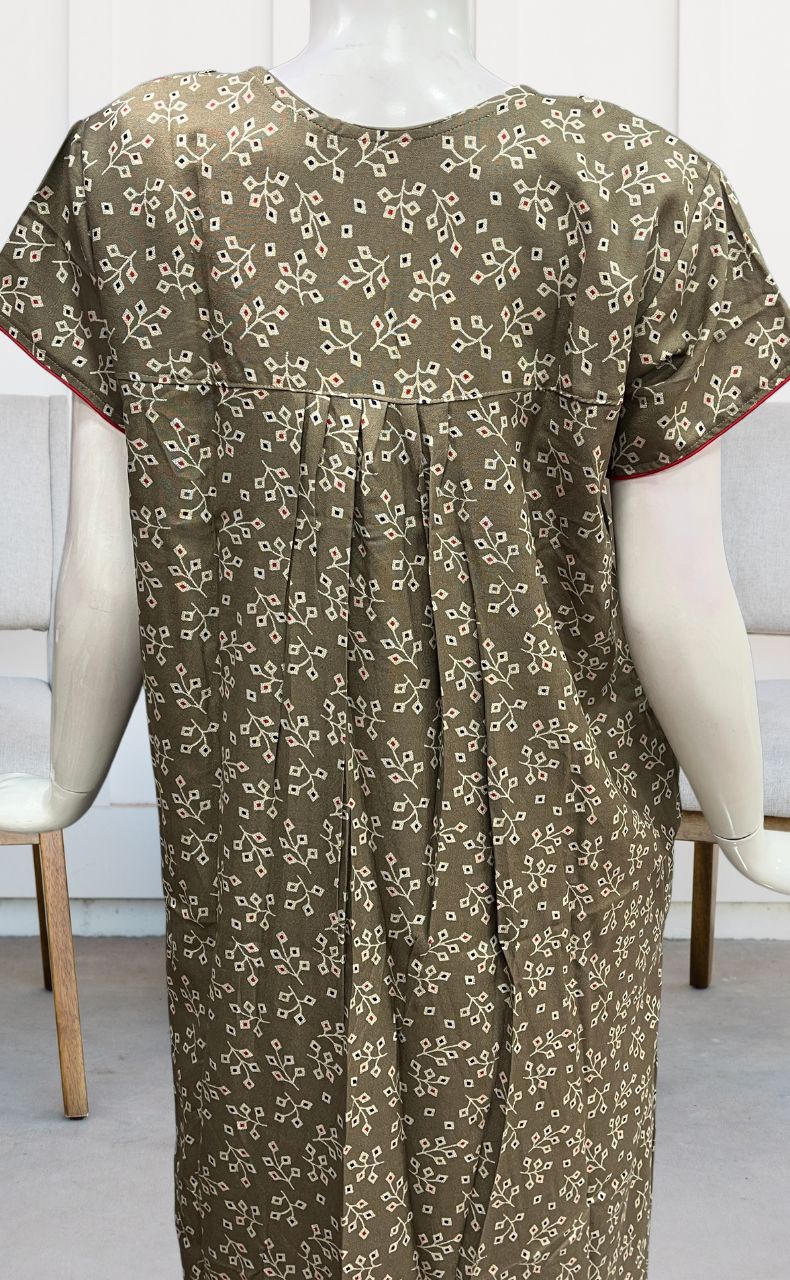 Beige Leafy Spun Nighty. Flowy Spun Fabric | Laces and Frills - Laces and Frills