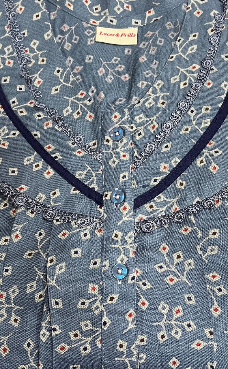 Grey Leafy Spun Nighty. Flowy Spun Fabric | Laces and Frills - Laces and Frills