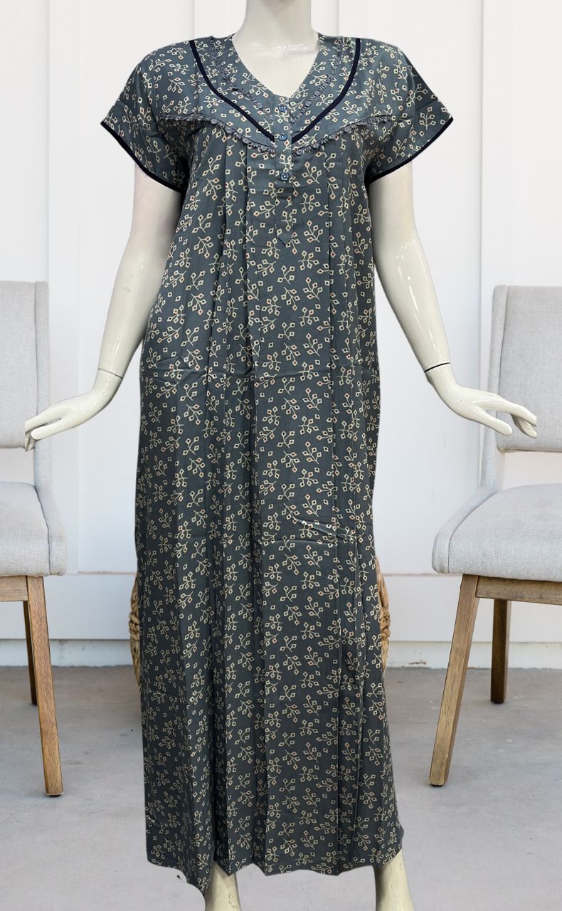 Grey Leafy Spun Nighty. Flowy Spun Fabric | Laces and Frills - Laces and Frills