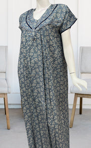 Grey Leafy Spun Nighty. Flowy Spun Fabric | Laces and Frills - Laces and Frills