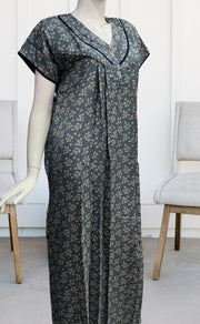 Grey Leafy Spun Nighty. Flowy Spun Fabric | Laces and Frills - Laces and Frills