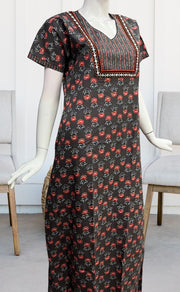 Beige Floral Pure Cotton Nighty. Pure Durable Cotton | Laces and Frills - Laces and Frills