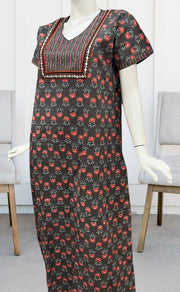 Beige Floral Pure Cotton Nighty. Pure Durable Cotton | Laces and Frills - Laces and Frills