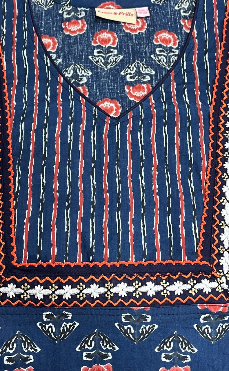 Blue Floral Pure Cotton Nighty. Pure Durable Cotton | Laces and Frills - Laces and Frills