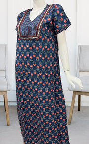 Blue Floral Pure Cotton Nighty. Pure Durable Cotton | Laces and Frills - Laces and Frills