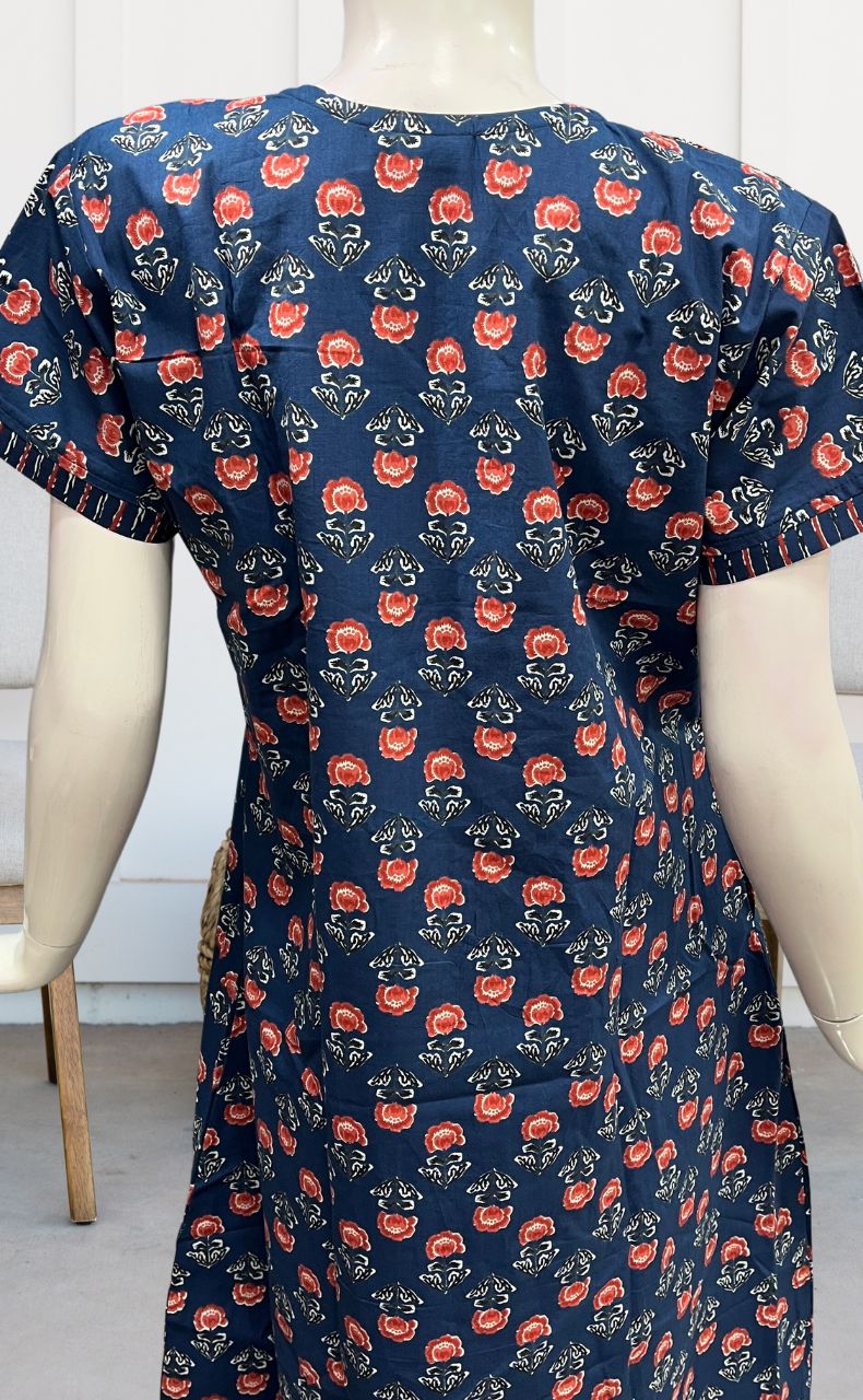 Blue Floral Pure Cotton Nighty. Pure Durable Cotton | Laces and Frills - Laces and Frills