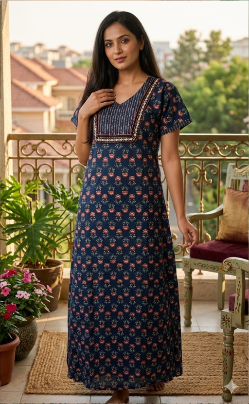 Blue Floral Pure Cotton Nighty. Pure Durable Cotton | Laces and Frills - Laces and Frills