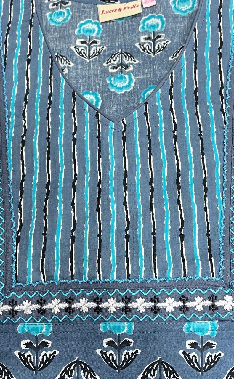 Sea Green Floral Pure Cotton Nighty. Pure Durable Cotton | Laces and Frills - Laces and Frills