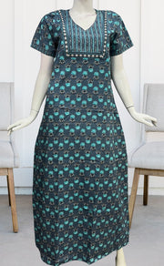 Sea Green Floral Pure Cotton Nighty. Pure Durable Cotton | Laces and Frills - Laces and Frills