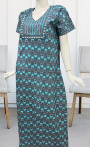 Sea Green Floral Pure Cotton Nighty. Pure Durable Cotton | Laces and Frills - Laces and Frills