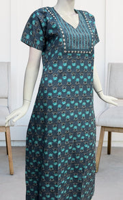 Sea Green Floral Pure Cotton Nighty. Pure Durable Cotton | Laces and Frills - Laces and Frills