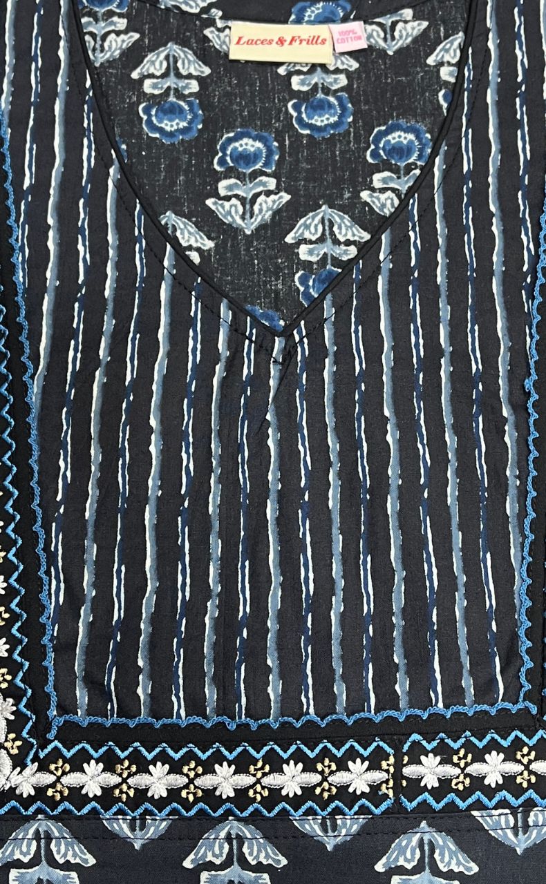 Black Floral Pure Cotton Nighty. Pure Durable Cotton | Laces and Frills - Laces and Frills