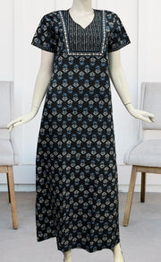 Black Floral Pure Cotton Nighty. Pure Durable Cotton | Laces and Frills - Laces and Frills