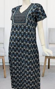 Black Floral Pure Cotton Nighty. Pure Durable Cotton | Laces and Frills - Laces and Frills