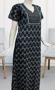 Black Floral Pure Cotton Nighty. Pure Durable Cotton | Laces and Frills - Laces and Frills