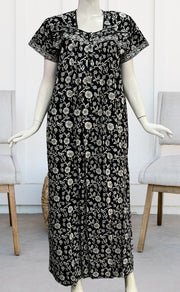 Black Garden Floral Pure Cotton Nighty. Pure Durable Cotton | Laces and Frills - Laces and Frills
