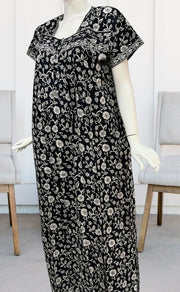 Black Garden Floral Pure Cotton Nighty. Pure Durable Cotton | Laces and Frills - Laces and Frills
